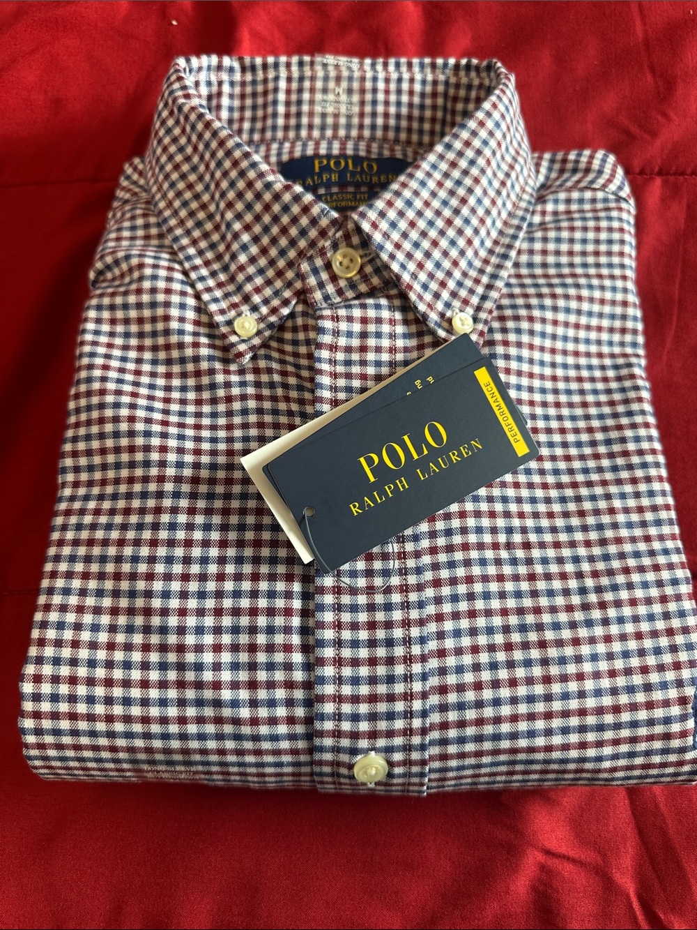 Polo by Ralph Lauren Men's Red and Navy Gingham Button-Down Shirt